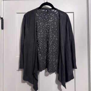 American Eagle Outfitters Gray Lace Back Open Front Cardigan